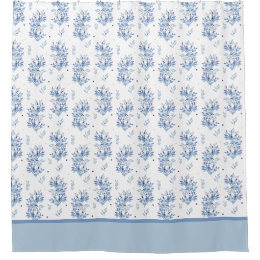 Blue Floral Pattern Shower Curtain Douchegordijn (Voorkant)