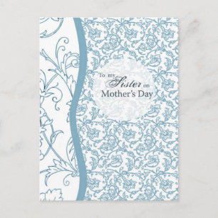 Blue Floral Pattern Sister op Moederdag Briefkaart