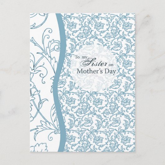 Blue Floral Pattern Sister op Moederdag Briefkaart (Voorkant)