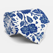 Blue Floral Pattern Stropdas (Opgerold)