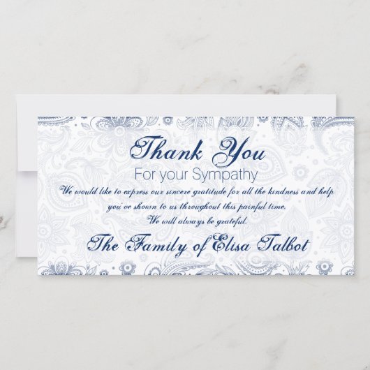 Blue  Floral Pattern Sympathie bedankt P (Voorkant)