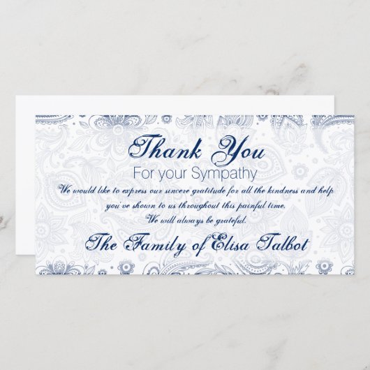 Blue  Floral Pattern Sympathie bedankt P (Voorkant / Achterkant)