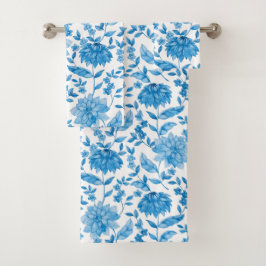 Blue floral pattern towels on display bad handdoek