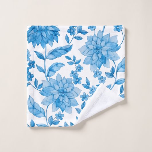 Blue floral pattern towels on display bad handdoek (Wasdoekje)
