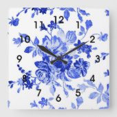 Blue Floral Pattern Vierkante Klok (Voorkant)