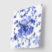 Blue Floral Pattern Vierkante Klok (Hoek)