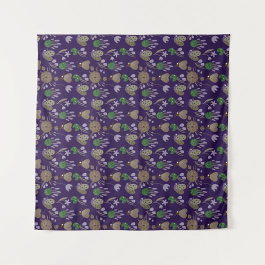 Blue Floral Pattern Wandkleed (Voorkant (horizontaal))