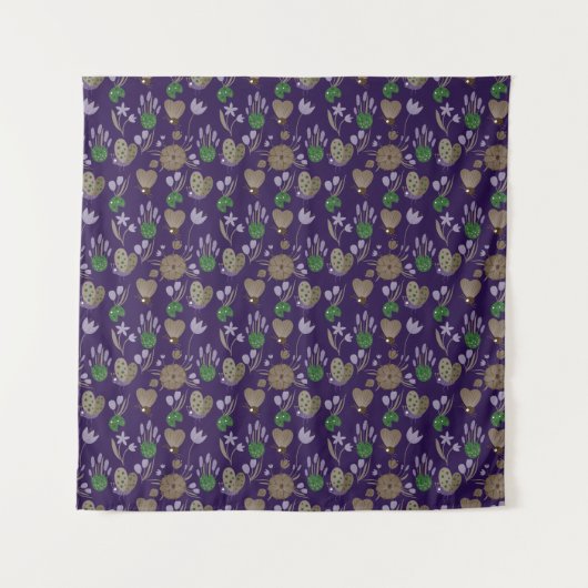 Blue Floral Pattern Wandkleed (Voorkant)