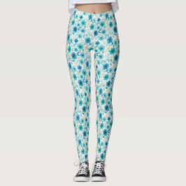 Blue Floral Pattern Waterverf Wildflowers Elegant Leggings