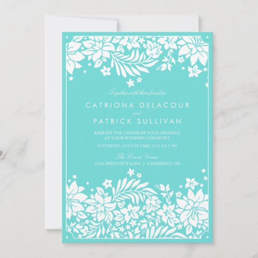 Blue Floral Pattern Wedding Invitation Kaart (Voorkant)