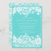 Blue Floral Pattern Wedding Invitation Kaart (Voorkant / Achterkant)