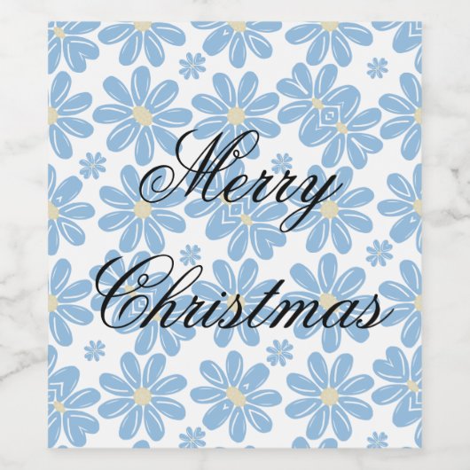 Blue Floral Pattern - Wijnlabels Wijn Etiket (Enkel label)
