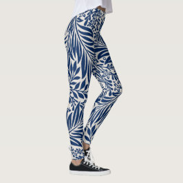 blue floral pattern with diverse leaves & blossoms leggings