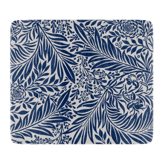 blue floral pattern with diverse leaves & blossoms snijplank (Voorkant)