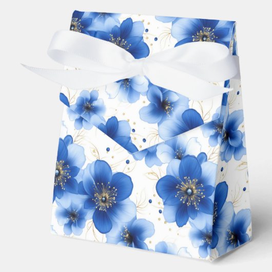 Blue Floral Pattern with Gold Accents Bedankdoosjes (Voorkant)
