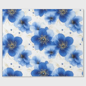 Blue Floral Pattern with Gold Accents Cadeaupapier (Vlak)