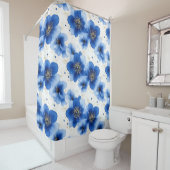 Blue Floral Pattern with Gold Accents Douchegordijn (In situ)