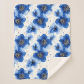 Blue Floral Pattern with Gold Accents Sherpa Deken (Voorkant)