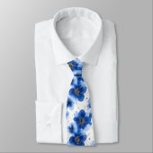 Blue Floral Pattern with Gold Accents Stropdas (Gebonden)