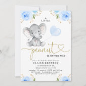 Blue Floral Peanut Elephant Baby shower Kaart (Voorkant)