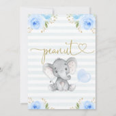 Blue Floral Peanut Elephant Baby shower Kaart (Achterkant)