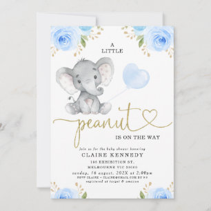 Blue Floral Peanut Elephant Baby shower Kaart