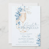 Blue Floral Pearls & Prosecco Vrijgezellenfeest Kaart (Voorkant)