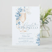 Blue Floral Pearls & Prosecco Vrijgezellenfeest Kaart (Staand voorkant)