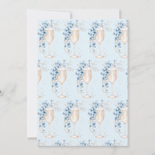 Blue Floral Pearls & Prosecco Vrijgezellenfeest Kaart (Achterkant)