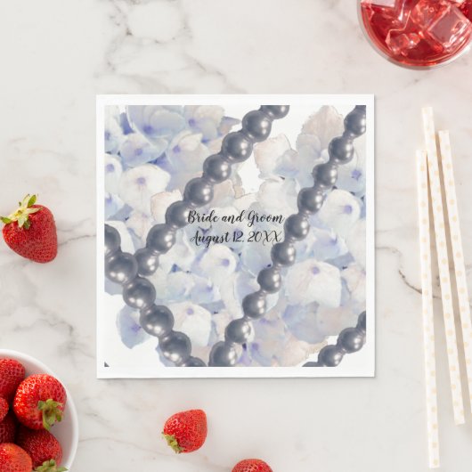 Blue Floral  Pearls Wedding Paper Napkins Servet (Insitu)