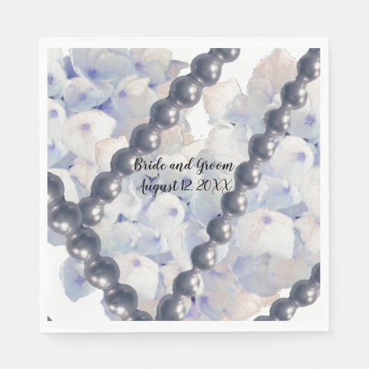 Blue Floral  Pearls Wedding Paper Napkins Servet (Voorkant)