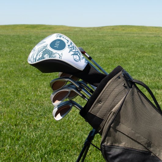 Blue Floral Peony Golf Head Hoesje Golfheadcover (Insitu)