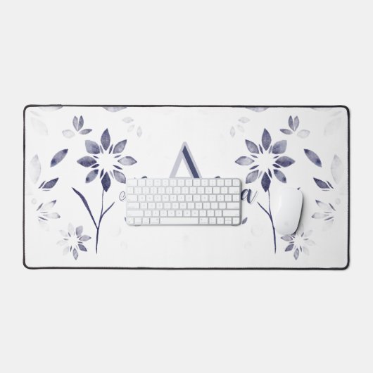 Blue Floral Personalized Monogram Name Bureaumat (Keyboard & Muis)