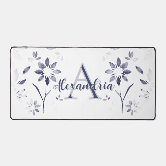 Blue Floral Personalized Monogram Name Bureaumat (Voorkant)