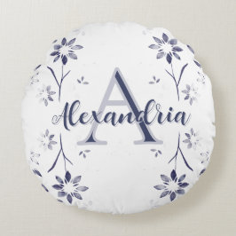 Blue Floral Personalized Monogram Name Rond Kussen