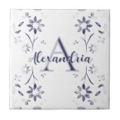 Blue Floral Personalized Monogram Name Tegeltje (Voorkant)