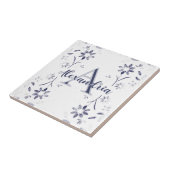 Blue Floral Personalized Monogram Name Tegeltje (Zijkant)