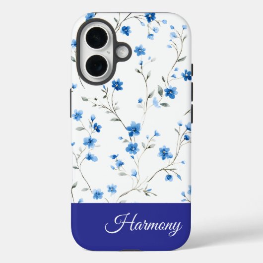 Blue Floral Personalized Name Phone Case-Mate iPhone Case (Achterkant)