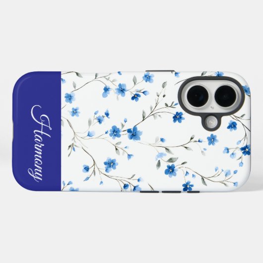 Blue Floral Personalized Name Phone Case-Mate iPhone Case (Achterkant (horizontaal))