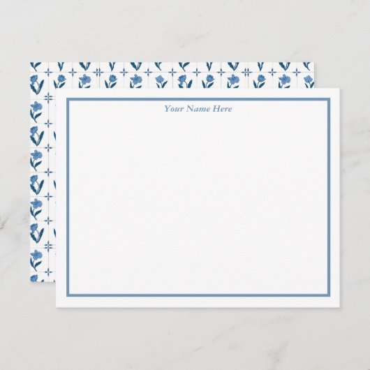 Blue Floral Personalized Note Cards Notitiekaartje (Voorkant / Achterkant)