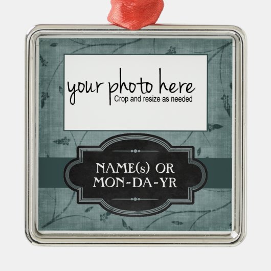 Blue Floral Persoonlijke foto Keepomwille Metalen Ornament (Voorkant)