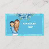 Blue Floral Pet Groomer Holding Puppy Visitekaartje (Voorkant)