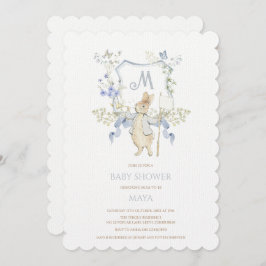 Blue Floral Peter de Konijn Monogram Baby shower Kaart