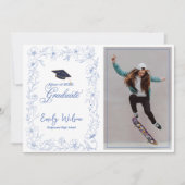 Blue Floral Photo 2026 Graduation Announcement (Voorkant)