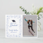 Blue Floral Photo 2026 Graduation Announcement (Staand voorkant)