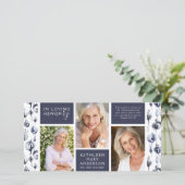 Blue Floral Photo Collage Funeral Sympathie Bedankkaart (Staand voorkant)