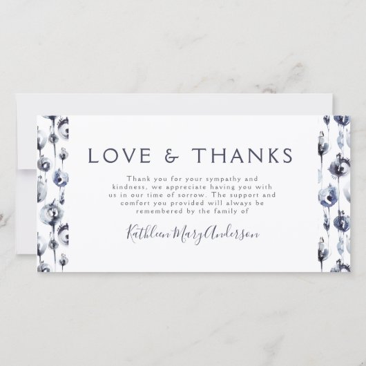 Blue Floral Photo Collage Funeral Sympathie Bedankkaart (Achterkant)
