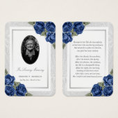 Blue Floral Photo Funeral Prayer Kaart (Voorkant /achterkant)