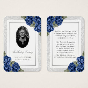 Blue Floral Photo Funeral Prayer Kaart