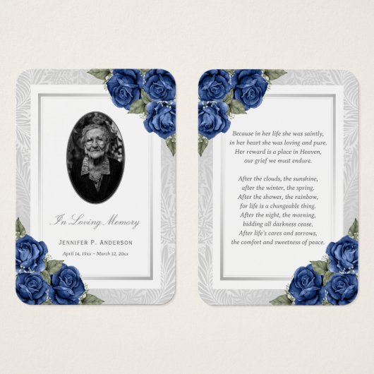 Blue Floral Photo Funeral Prayer Kaart (Voorkant /achterkant)